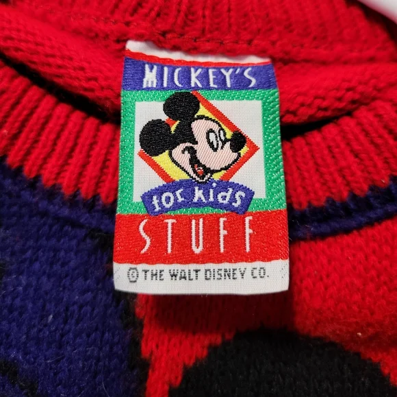 Vintage Disney Mickey Mouse Baseball Knit Red Sweater Kid's Size 4/5